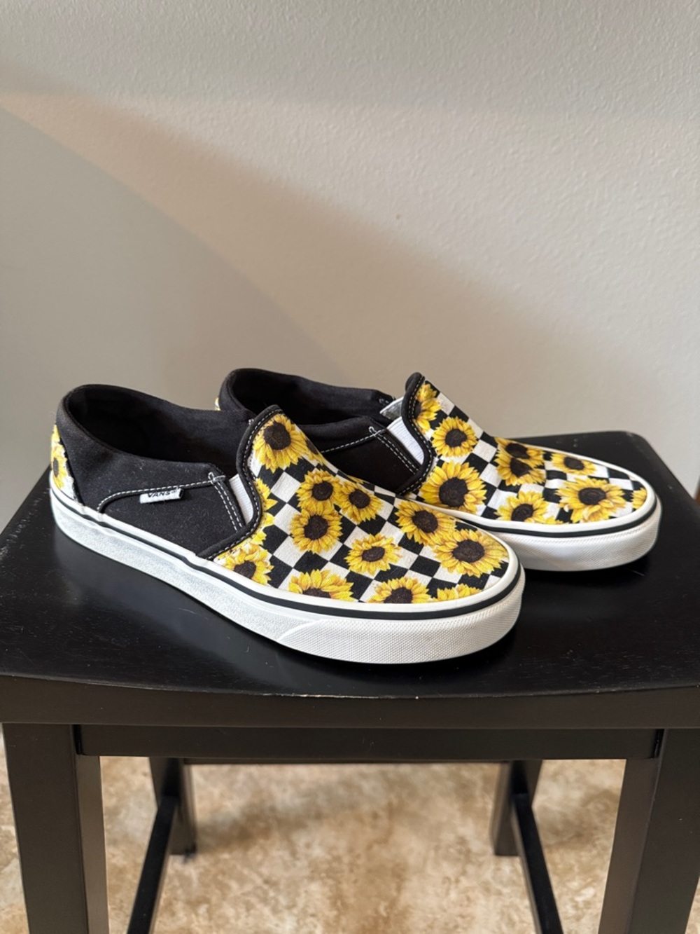 Vans Slip-On Sneakers with Yellow Sunflower Checkerboard